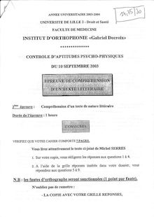 Compréhension d un texte littéraire 2003 Institut d Orthophonie Gabriel Decroix Université Lille 2