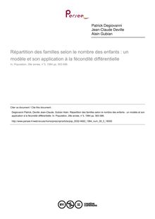 Répartition des familles selon le nombre des enfants : un modèle et son application à la fécondité différentielle - article ; n°3 ; vol.39, pg 563-586