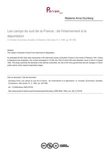 Les camps du sud de la France : de l internement à la déportation - article ; n°3 ; vol.48, pg 557-566