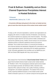 Frost & Sullivan: Scalability and an Omni-Channel Experience Precipitates Interest in Hosted Solutions