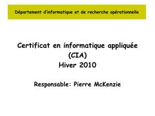 Certificat en informatique appliquée (CIA) Hiver 2010
