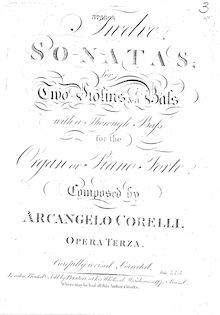 Partition Continuo, Trio sonates Op.3, Corelli, Arcangelo