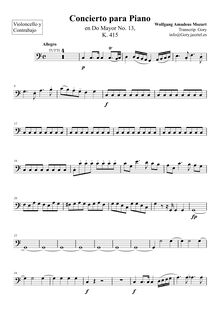 Partition violoncelles / Double Basses, Piano Concerto No.13, C major