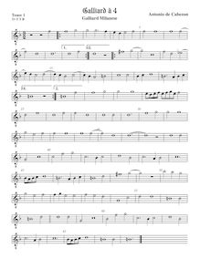 Partition ténor viole de gambe 1, octave aigu clef, Galliard Milanese