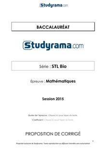 Corrigé BAC STL BIO 2015 Mathématiques