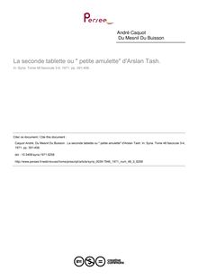 La seconde tablette ou  petite amulette d Arslan Tash.  - article ; n°3 ; vol.48, pg 391-406