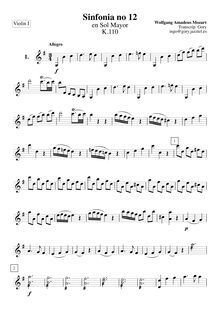 Partition violons I, Symphony No.12, G major, Mozart, Wolfgang Amadeus