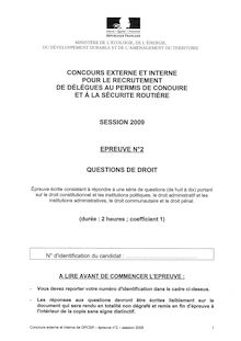 Questions Juridiques 2009 Concours Interne Délégué au Permis de Conduire et à la Sécurité Routière
