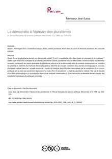 La démocratie à l épreuve des pluralismes - article ; n°2 ; vol.46, pg 225-279
