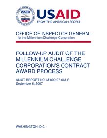 Follow-Up Audit of the Millennium Challenge Corporation s Contract Award Process 