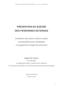 Prévention du suicide des personnes détenues : évaluation des actions mises en place et propositions pour développer un programme complet de prévention