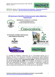 II Seminario Científico Internacional sobre Medicina Veterinaria AGROCIENCIAS2009