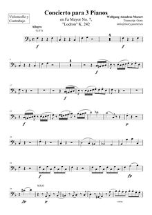 Partition violoncelles & Basses, Piano Concerto No.7, Lodron-Konzert ; Lodron Concerto