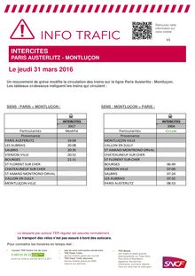 Prévisions de circulation des Intercités Paris Austerlitz Montluçon