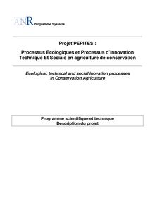 Projet PEPITES : Processus Ecologiques et Processus d Innovation technique et sociale en agriculture de conservation