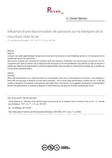 Influence d une discrimination de parcours sur le transport de la nourriture chez le rat  - article ; n°2 ; vol.71, pg 381-391