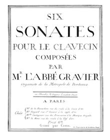 Partition complète, 6 sonates pour le clavecin, Gravier par Henri Gravier