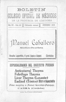 Boletín del Colegio Oficial de Médicos de la Provincia de Córdoba, n. 167 (1935)