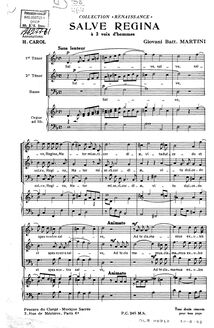 Partition complète, Salve Regina : a 3 voix d hommes, D minor, Martini, Giovanni Battista