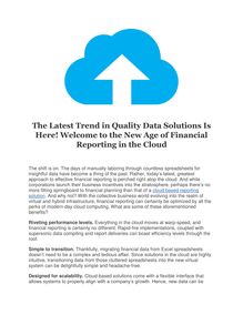The Latest Trend in Quality Data Solutions Is Here! Welcome to the New Age of Financial Reporting in the Cloud