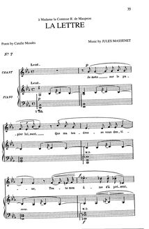 Partition complète (E♭ Major: medium voix et piano), La lettre