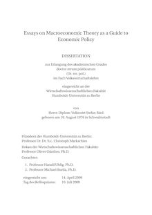Essays on macroeconomic theory as a guide to economic policy [Elektronische Ressource] / von Stefan Ried