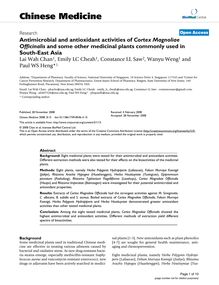 Antimicrobial and antioxidant activities of Cortex Magnoliae Officinalisand some other medicinal plants commonly used in South-East Asia