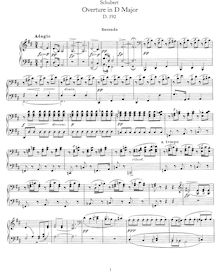 Partition complète (D.592), Overture en D major en pour italien style par Franz Schubert