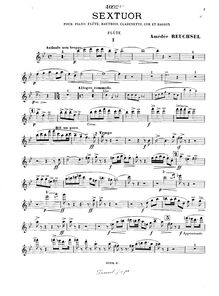 Partition flûte, Sextet pour Piano et vents, Reuchsel, Amédée