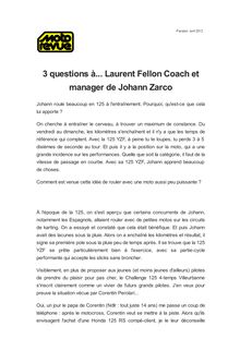 3 questions à... Laurent Fellon Coach et manager de Johann Zarco