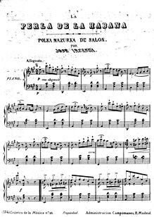 Partition complète, La Perla de la Habana, A Major, Inzenga, José