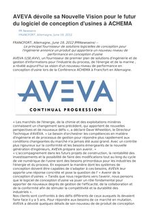 AVEVA dévoile sa Nouvelle Vision pour le futur du logiciel de conception d usines à ACHEMA
