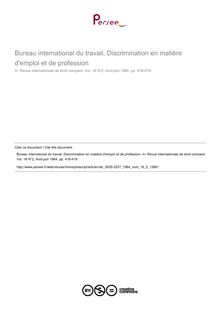 Bureau international du travail, Discrimination en matière d emploi et de profession - note biblio ; n°2 ; vol.16, pg 418-419