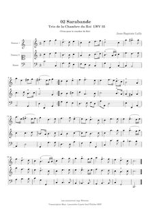 Partition , Sarabande, Trios de la Chambre du Roi, Lully, Jean-Baptiste par Jean-Baptiste Lully