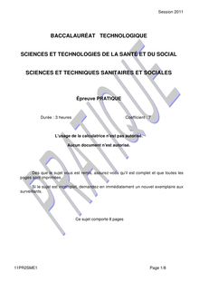  BACCALAURÉAT TECHNOLOGIQUE SCIENCES ET TECHNOLOGIES DE LA SANTÉ ET DU SOCIAL  SCIENCES ET TECHNIQUES SANITAIRES ET SOCIALES 2011