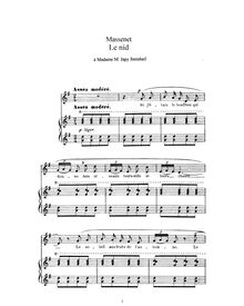 Partition complète (G Major: haut voix et piano), Le nid