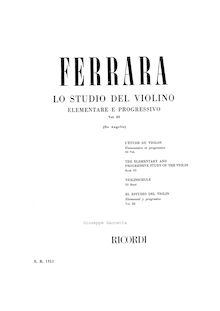 Partition Book 3, Lo Studio del violon Elementare e Progressivo