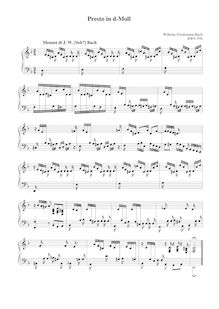 Partition complète, Presto, D minor, Bach, Wilhelm Friedemann