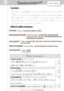 Orthographe / Grammaire / Vocabulaire CE1 – Préparations de dictées et leçons - Préparations de dictées n°7