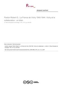Paxton Robert O., La France de Vichy 1940-1944. Vichy et la collaboration : un bilan.  ; n°3 ; vol.14, pg 424-425