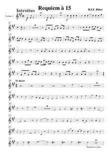 Partition violons 1, Requiem à 15, A major, Biber, Heinrich Ignaz Franz von