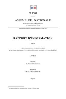 Rapport d information déposé par la commission des affaires étrangères en conclusion des travaux d une mission d information constituée le 14 novembre 2012 sur l Algérie