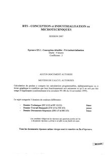 Conception détaillée - pré-industrialisation 2007 BTS Conception et industrialisation en microtechniques