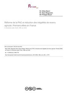 Réforme de la PAC et réduction des inégalités de revenu agricole. Premiers effets en France - article ; n°1 ; vol.232, pg 20-26