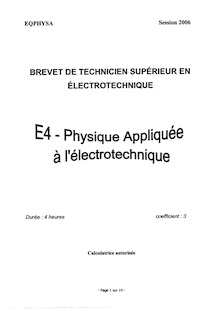 Physique appliquée à l électrotechnique 2006 BTS Électrotechnique