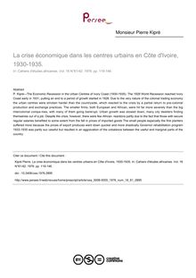 La crise économique dans les centres urbains en Côte d Ivoire, 1930-1935. - article ; n°61 ; vol.16, pg 119-146