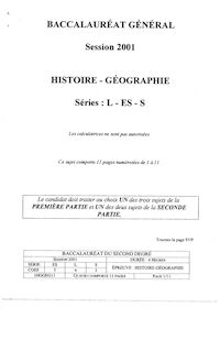 Histoire Géographie 2001 Littéraire Baccalauréat général