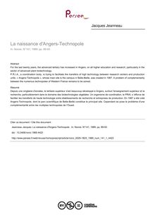 La naissance d Angers-Technopole  - article ; n°1 ; vol.141, pg 89-93