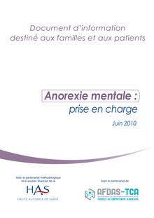 Anorexie mentale :prise en chargeJuin