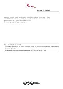 Introduction. Les relations sociales entre enfants : une perspective d étude différentielle - article ; n°3 ; vol.46, pg 221-227